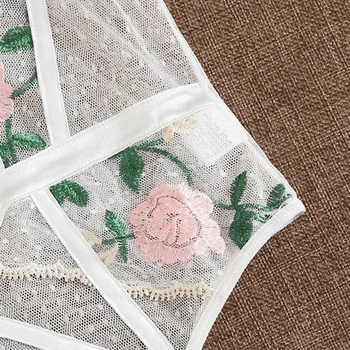 Naujas Gėlių Aplikacija Akių Keliaraištis Teddy Bodysuit Moterų Sexy nėrinių Underwire apatinis Trikotažas Karšto Erotika Babydoll Sleepwear apatiniai