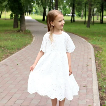 2020 metų Vasaros Medvilnės, Baltos spalvos Nėrinių Suknelės Mergaitėms Korėja Princesė Tuščiaviduriai Iš Laisvi Suknelės Paauglių Mergaičių Aprangą 10 12 14 metų