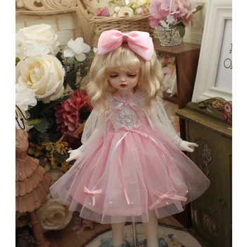 BJD doll rožinė suknelė su bowknot lėlės suknelė + plaukų juostos 1/3 1/4 1/6 BJD SD Blyth lėlės suknelė lėlės priedai tik drabužiai