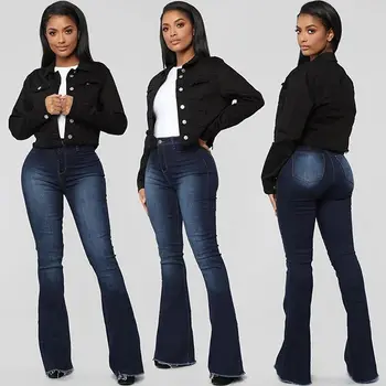 2020 Naujas Moterų Aukšto Juosmens Džinsai, Kelnės Džinsai Flare Kelnės Street Style Mėlyna Liesas Kelnės Bell Bottom Džinsai