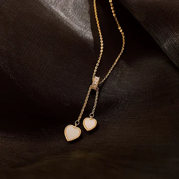 2020 korėjos versija, naujas mados juvelyrikos saldus dvigubai meilės shell pakabukas reguliuojamas ilgis moterų elegantiškas clavicle necklac