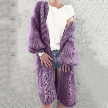 2021 Nauja, Moterų Megzti Megztinis Žiemą Storas Šiltas Ilgas Megztinis Moteriška Ilgomis Rankovėmis Vintage Megztinis Outwear Plius Dydis Paltai