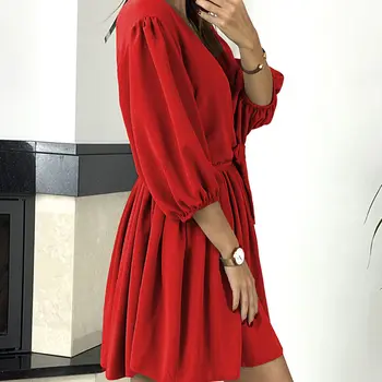 Varčias Giliai V-kaklo Office Lady Mini Suknelė 2021 M. Pavasarį Tris Ketvirčio Marškinėliai Suknelė Vakare Šalies Raudona Clubwear 2XL Plius Dydis G2395