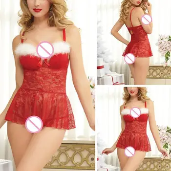 Kalėdų apatinis trikotažas Moterims, Seksualus apatinis Trikotažas, Pižama Teddy Sleepwear Raudona Santa Tiktų 1Pcs Micro Elastinga Sleepwear Prekes