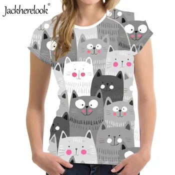 Jackherelook Moterų 2020 M. Viršūnes Tees Marškinėliai Prekės Animacinių filmų Katės Dizaino Vasara O-kaklo marškinėliai Moteriška Atsitiktinis Viršų Drabužius Camiseta Mujer