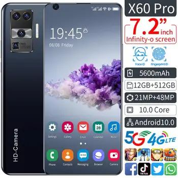 Naujausias X60 Pro 7.1 colių 3040x1440 MTK6799 10-Core Android Smartphone 12 GB+512 GB 5G mobiliųjų telefonų, 5600mAh Didelės Talpos Mobiliesiems Pho