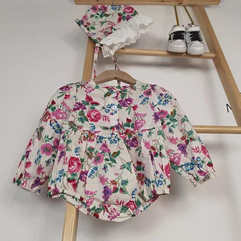 MILANCEL2020 rudenį kūdikių mergaičių drabužius ilgomis rankovėmis kūdikiams mergina bodysuits violetinė gėlių bamblys jumpsuits kūdikių skrybėlę