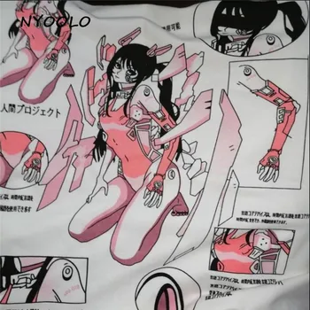 NYOOLO Harajuku stiliaus Dviejų matmenų Anime Rėmo Ginklų Mergina raidžių spausdinti trumpomis rankovėmis T-shirt moterims, O Vasarą-kaklo marškinėliai, topai