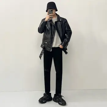 IEFB vyrų drabužiai nauji šviesus PU odos vyriški gražus atvartas slim korėjos tendencija streetwear hip-hop juoda danga vyrų 9Y4368