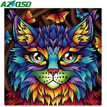 AZQSD Diamond Mozaikos Gyvūnų Diamond Tapybos kvadratiniu Katės Diamond Siuvinėjimo Kryželiu Paveikslų Strazdų Handcrafts