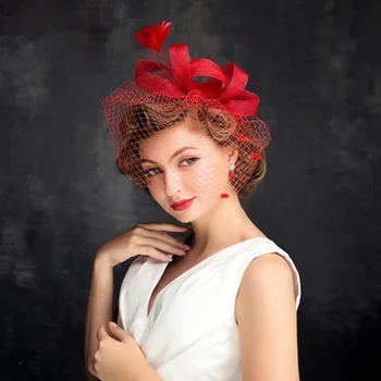 2018 Naujų Korėjos Mados Moterų Skrybėlę Nėrinių Gėlių Skrybėlę Nuotakos Skrybėlės Vestuvių Priedai Raudona Tinklelio Moterų Galvos Apdangalai, Elegantiškas