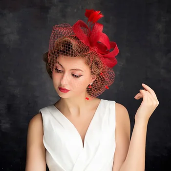2018 Naujų Korėjos Mados Moterų Skrybėlę Nėrinių Gėlių Skrybėlę Nuotakos Skrybėlės Vestuvių Priedai Raudona Tinklelio Moterų Galvos Apdangalai, Elegantiškas
