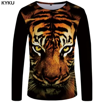 KYKU Prekės Tigras marškinėliai Vyrams, ilgomis rankovėmis marškinėliai Galaxy Roko Piktžolių Streetwear Gyvūnų Kietas Juokinga T shirts Japonijos Vyrų Drabužiai.