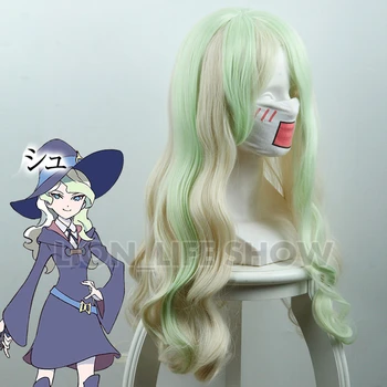 Anime Little Witch Academia Cosplay Perukas šviesiai žalia ilgi Plaukai, Mergaitės Diana Cavendish perukai + Perukas Bžūp