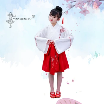 Vaiko Spausdinti Kawaii Mantija Rinkiniai Japonų Mergina Suknelė Kimono Kostiumas Gėlių Siuvinėjimas Viršūnių, Sijonai, Drabužių Vaikams Yukata Haori Drabužiai
