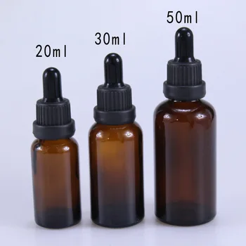 50pcs Gintaro eterinis aliejus stiklo buteliuko lašintuvu kosmetikos esmė aromaterapija konteinerių packag su juodo plastiko antitheft dangtis