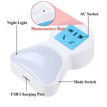 9LED Plug-in Naktį, Šviesos, Judesio Jutiklis Lempa USB AC100-240V Lizdas Multi-funkcija jutiklio lizdas naktį šviesa Balta/Šiltai Balta