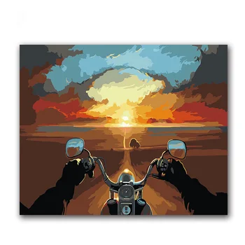 Dažymas pagal numerius Abstraktus Peizažas Atstumas dangus, motociklą, nuotraukų, Paveikslų piešimo dažai su spalvomis