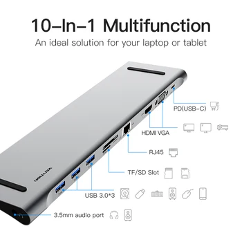 Paj All-in-1 USB C Adapteris, C Tipo HDMI VGA Konverteris USB ŠAKOTUVĄ su SD/TF Kortelių Skaitytuvas PD Įkrovimo RJ45 Adapteris, skirtas MacBook