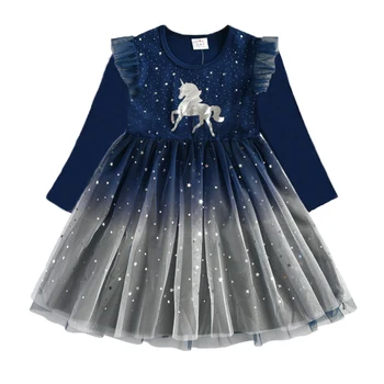 DXTON Naujų Mergaičių Suknelės 2020 M. Žiemos Dress Vaikams Ilgai Plaukioja Rankovės Bamblys Princesė Atsitiktinis Suknelė Mergina Šalies Drabužių, 3-8Y