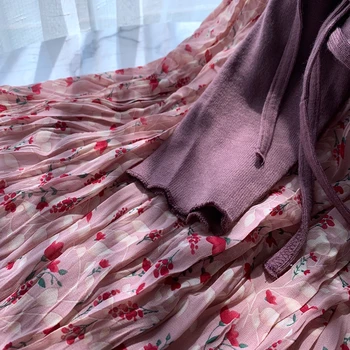 Gėlių Šifono-line Klostuotas Sijonas Moterims Ilgas Sijonas Mujer Vasaros 2020 Plius Dydis Maxi Sijonas Derliaus Elegantiškas Sijonas Rausvos spalvos, Retro