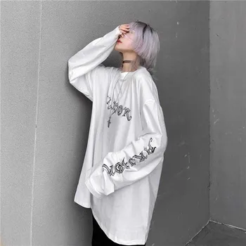 Animacinis Siaubo Grafinis Moterų Gotikos Spausdinti Negabaritinių Rockulzzang Punk T Shirt Marškinėliai Viršuje Harajuku Marškinėlius Streetwear Korėjos Tee