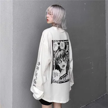 Animacinis Siaubo Grafinis Moterų Gotikos Spausdinti Negabaritinių Rockulzzang Punk T Shirt Marškinėliai Viršuje Harajuku Marškinėlius Streetwear Korėjos Tee