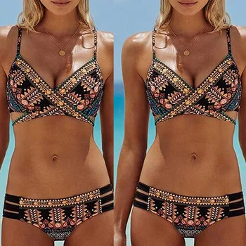 2020 Naujas Moterų Bohemijos Push-Up Paminkštinta Liemenėlė Paplūdimio Bikini Nustatyti maudymosi kostiumėlį, maudymosi Kostiumėliai, Vasaros baseinas Jūros nekenksmingas maudymosi kostiumėliai