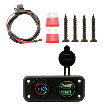 12V -24V Dual USB Įkroviklio Maitinimo Adapteris + LED Voltmeter Automobilių Valtis Marine su Saugaus Signalizacijos
