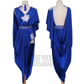 Naujas Lotynų Šokių Suknelė Konkurencijos Suknelė Šokių Sijonas Kostiumai Sijonas Atlikti Suknelė Blizgančių Cirkonio Safyro Mėlyna Rumba Dres