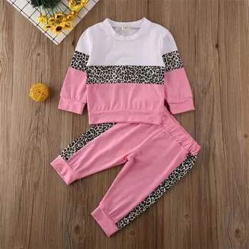 2020 m. Rudenį Kūdikių, Mergaičių Drabužiai Nustatyti Bamblys Vaikai Long Sleeve T-Shirt Viršuje Kelnės Leopardas Spausdinti Laisvalaikio Apranga, Tracksuit Nustatyti 1-5T
