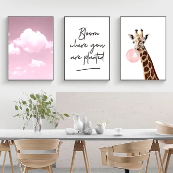 Bloom, Kur Jūs Sodinami Pink Giraffe Burbulas Plakatas ir Spausdinimo Drobės Tapybos POP Sienos Menas Nuotraukas, Miegamasis Namų Dekoro