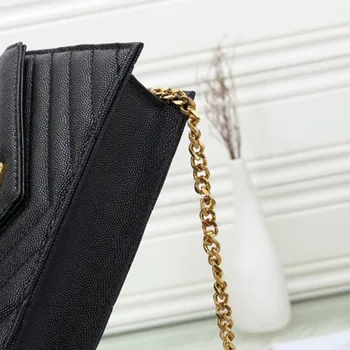 Moterų, Prabangos Dizaineris natūralios Odos V-Klasikinis Pledas Paketas Pečių Maišą 19cm Mini Grandinės Atvartu Crossbody Bag Rankinė su dėžute