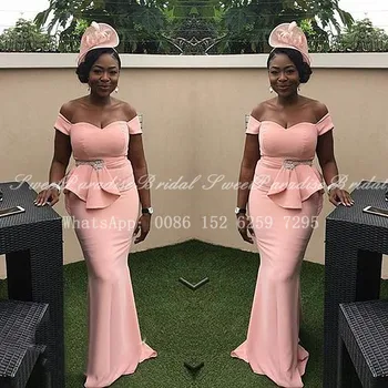 Rose Pink Undinė Bridesmaid Suknelės Su Karoliukais 2020 M. Afrikos Moterų Valtis Kaklo Ilgai Vestuvės Dress Vestido De Fiesta De Boda