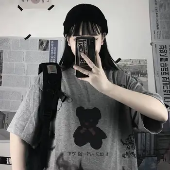 Kietas Japonijos Marškinėlius Streetwear Prarasti Vasaros Marškinėliai Moterims Harajuku Punk Pusė Rankovėmis marškinėliai Topai Tee Hip-Hop Lokys Tshirts