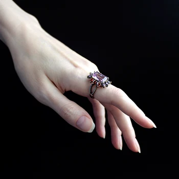 Labai Gražus Žiedas Nutiesti didelis Stačiakampio Formos Rožinė Kristalų Saldus Gana Didelis Papuošalų dizaino Prabangūs Žiedai