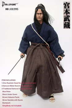 1:6 masto senovės Japonijos samurajų Ronin Miyamoto Musashi vyrų žmogaus galva skulptūra modelio drabužių, drabužių, žaislų rinkinys su kardas sandalai