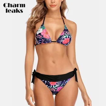 Charmleaks Moterų Bikini Komplektas Gėlių Spausdinti Maudymosi Kostiumėlį, Apynasrio Maudymosi Kostiumai Strappy Sutvarstyta Seksualus Maudymosi Kostiumą Paplūdimio