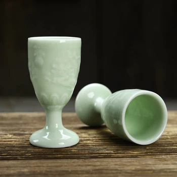 2VNT Keramikos Smulkūs Stiklo 20ML Kinų Stiliaus Goblet Namų Retro Skysčiai, Stiklo Kinijos Jingdezhen Keramikos Vyno Taurės
