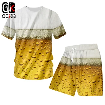 OGKB vyriški T-shirt Cool Mados Alaus 3D Atspausdintas Hip-Hop Vasaros Gaivus, T-marškinėliai, Šortai Nustatyti Dydį, 6XL