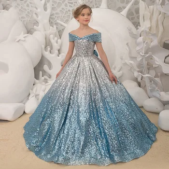 2020 m. Mergaitėms Vestuvių Suknelė Žodis Peties Elegantiška Suknelė Prom Vakarą Bridesmaid princesė Dress Vaikų Drabužiai