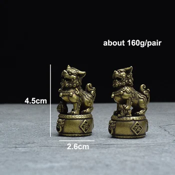 Antikvariniai Vario 1 pora Liūtai Figūrėlės Miniatiūros Bronzos Feng Shui Liūto Statula Namų Dekoro Priedai Žalvario Gyvūnų Stalo Puošyba