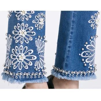FERZIGE Prekės 2019 Duobute Siuvinėjimo Gražus Flare Kelnės Moterims Atsitiktinis Liesas Džinsus Streetwear Plius Dydžio Panele Mėlynos Kelnės