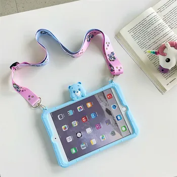 Vaikai Turėtojas Tablet Case For iPad mini 1 2 3 4 5 Atveju Mielas animacinių filmų iPad mini 1 2 3 4 5 Silicio Minkštas Stovo Dangtelis Dirželis