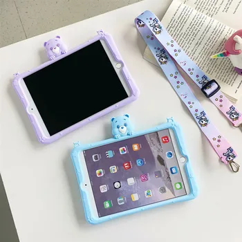 Vaikai Turėtojas Tablet Case For iPad mini 1 2 3 4 5 Atveju Mielas animacinių filmų iPad mini 1 2 3 4 5 Silicio Minkštas Stovo Dangtelis Dirželis
