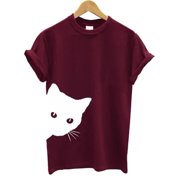 2019 naujas mados vasaros atsitiktinis cute kačių, print T-shirt apvalus kaklas prarasti tipo megztinis trumparankoviai moteriški marškinėliai