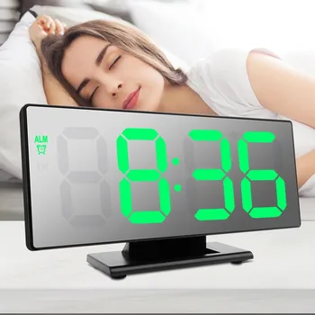 LED Skaitmeninis Laikrodis-Žadintuvas Veidrodis Elektroniniai Laikrodžiai Daugiafunkciniai Didelis LCD Ekranas Skaitmeninis Stalo Laikrodis su Temperatūra Kalendorius