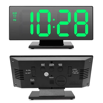 LED Skaitmeninis Laikrodis-Žadintuvas Veidrodis Elektroniniai Laikrodžiai Daugiafunkciniai Didelis LCD Ekranas Skaitmeninis Stalo Laikrodis su Temperatūra Kalendorius