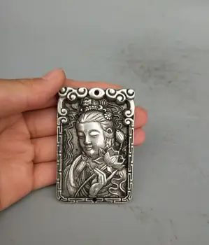 Surinkimo Tibeto sidabro ranka raižyti lotus bodhisatvos amuletas pakabukas