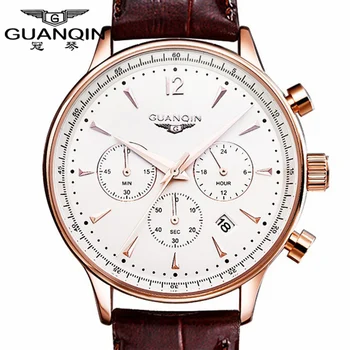 Originalus prekių GUANQIN Laikrodžiai Vyrams Prabanga Sporto Laikrodžiai Vyrų Mados laikrodis Chronografas atsparumas vandeniui Vyrų odos Kvarco žiūrėti